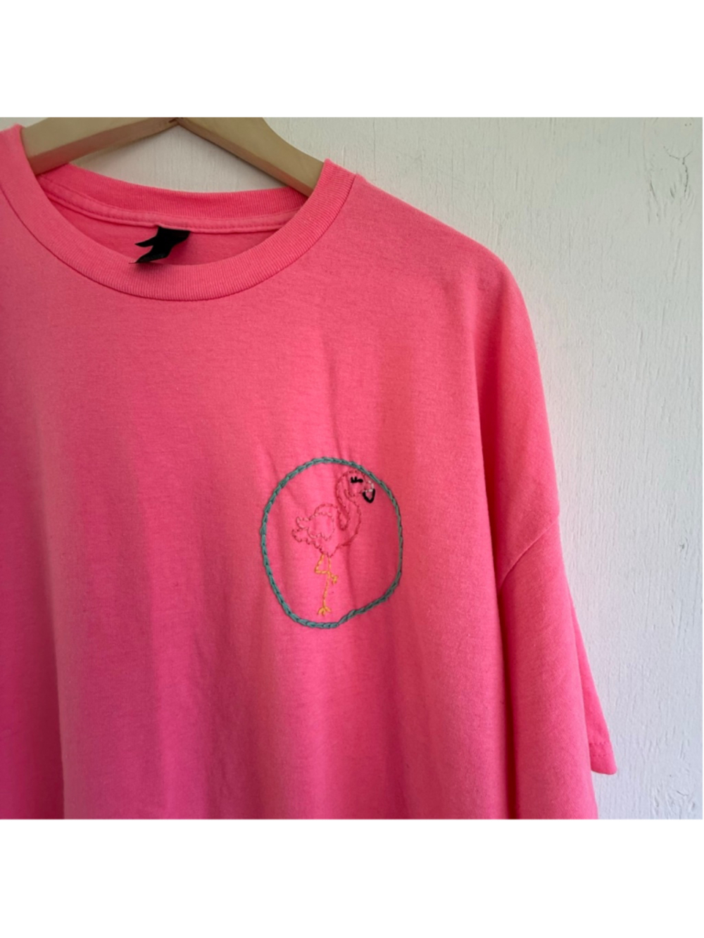 Pink Flamingo Embroidered Tee - Gildan Heavy Cotton 2XL